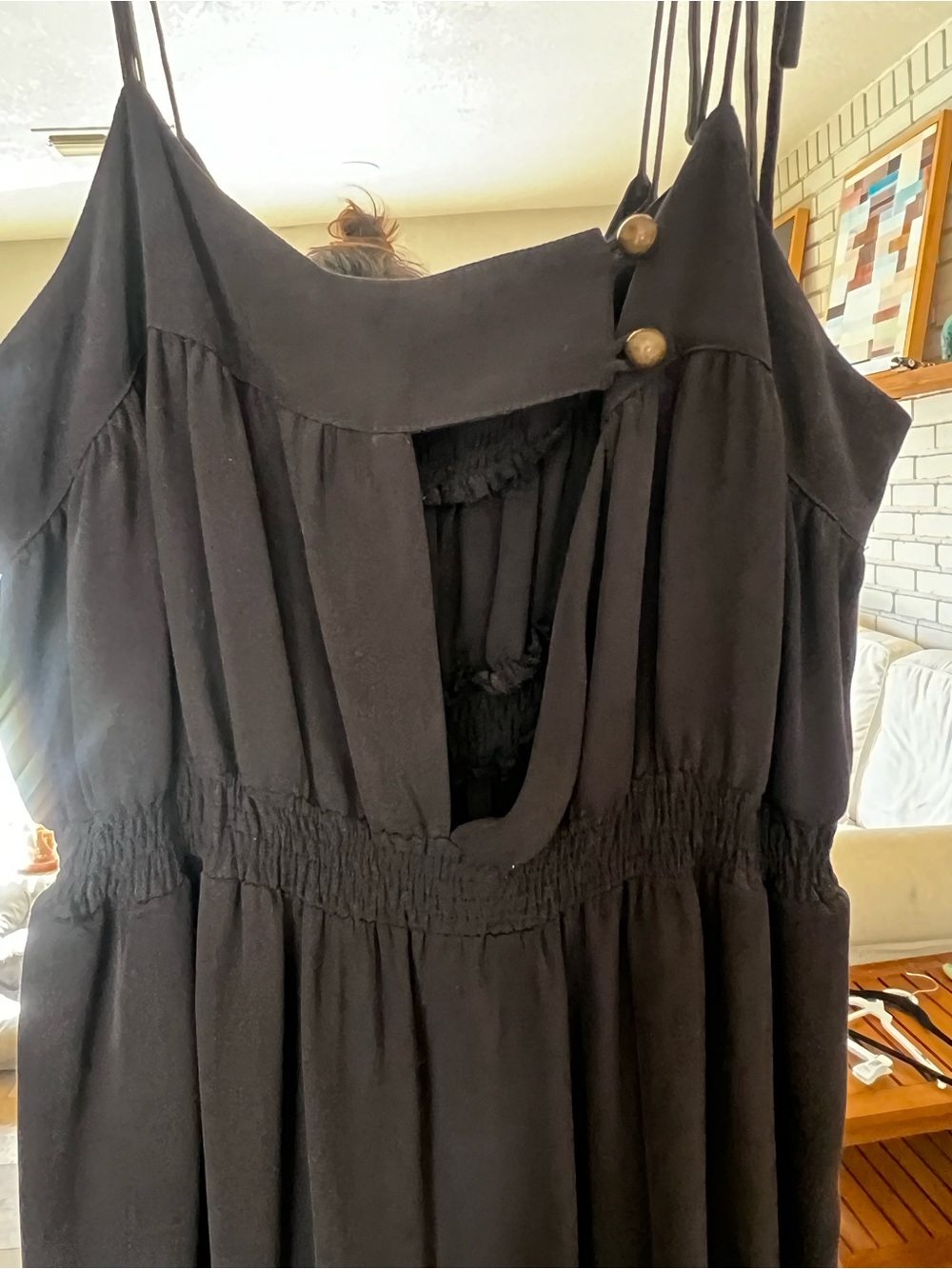 Women's Black Spaghetti Strap romper with Smocked Waist